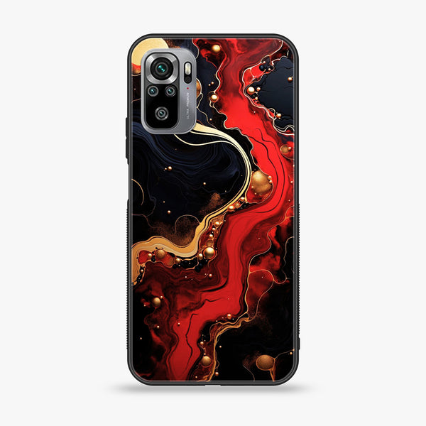 Xiaomi Redmi Note 10S - Red Gold Marble - Premium Printed Glass soft Bumper shock Proof Case