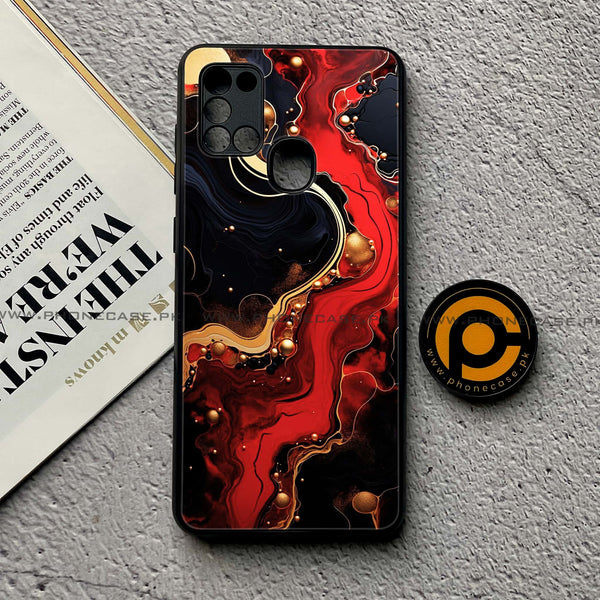 Samsung Galaxy A21s -  Red Gold Marble - Premium Printed Glass soft Bumper Shock Proof Case