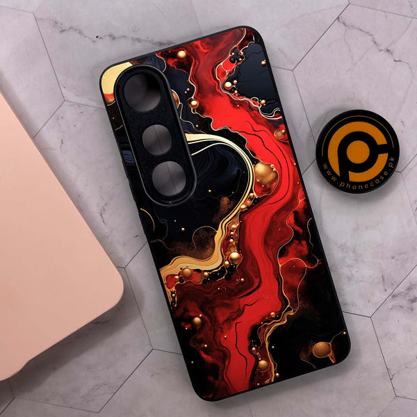 Vivo V50 Lite - Red Gold Marble - Premium Metal Printed soft Bumper shock Proof Case  CS-35802
