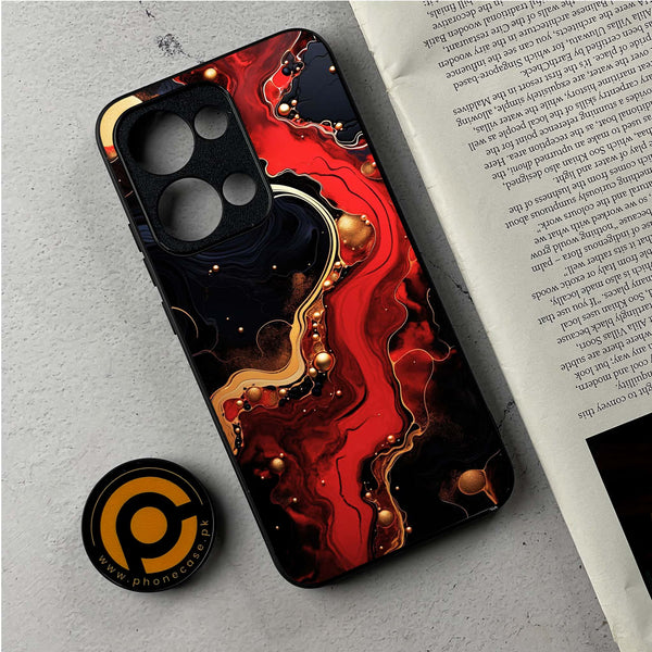 Oppo Reno 13 - Red Gold Marble - Premium Metal Printed Soft Bumper Shockproof Case