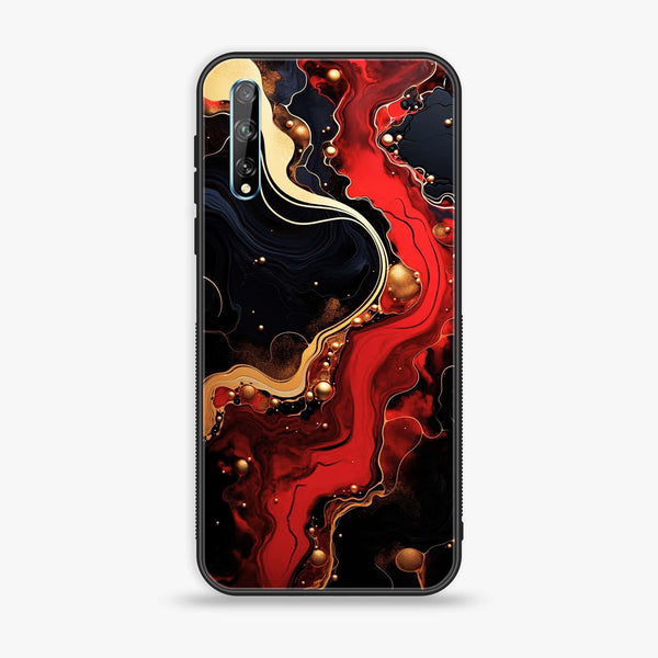 Huawei Y8p - Red Gold Marble - Premium Printed Glass soft Bumper Shock Proof Case