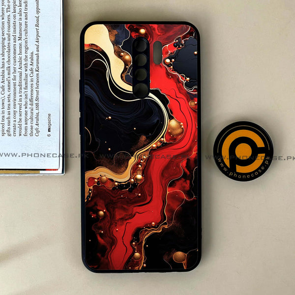 Xiaomi Redmi 9 - Red Gold Marble - Premium Printed Glass soft Bumper Shock Proof Case