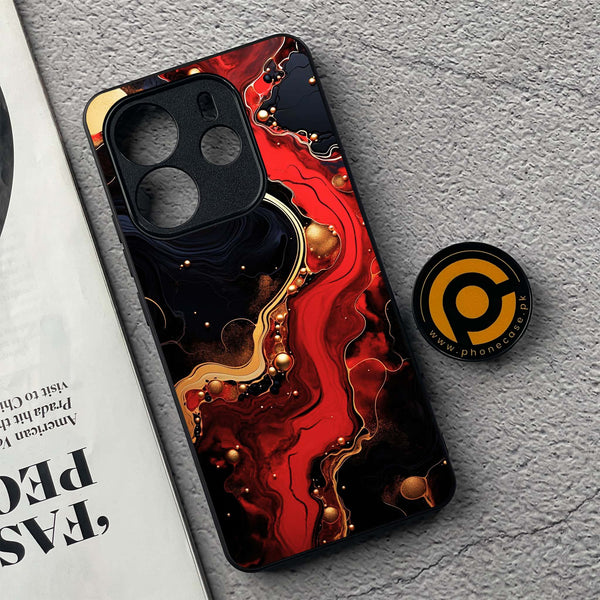 Xiaomi Redmi Note 14 - Red Gold Marble - Premium Printed Glass soft Bumper Shock Proof Case