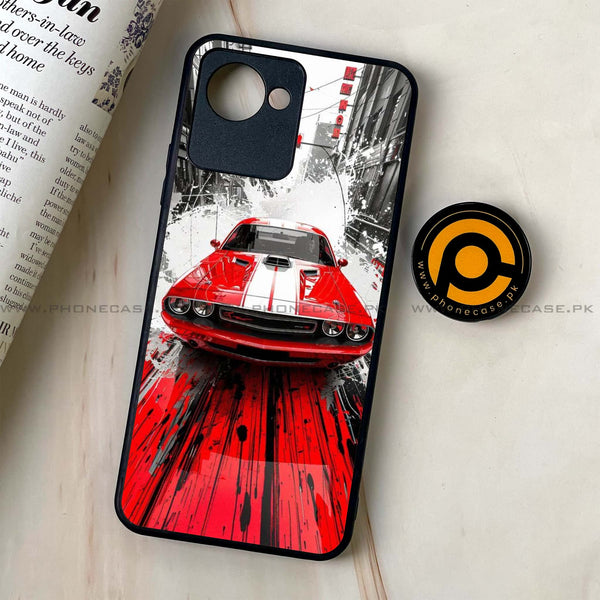 Realme C30 - Red Muscle Car Thrill - Premium Printed Glass soft Bumper Shock Proof Case