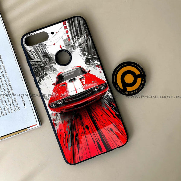 HUAWEI Y7 PRIME (2018) - Red Muscle Car Thrill - Premium Printed Glass soft Bumper Shock Proof Case