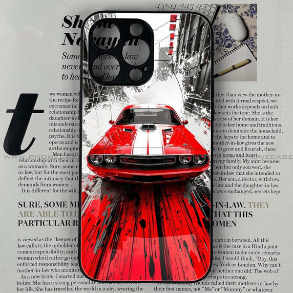 iPhone 15 Pro Max - Red Muscle Car Thrill - Premium Printed Glass soft Bumper shock Proof Case