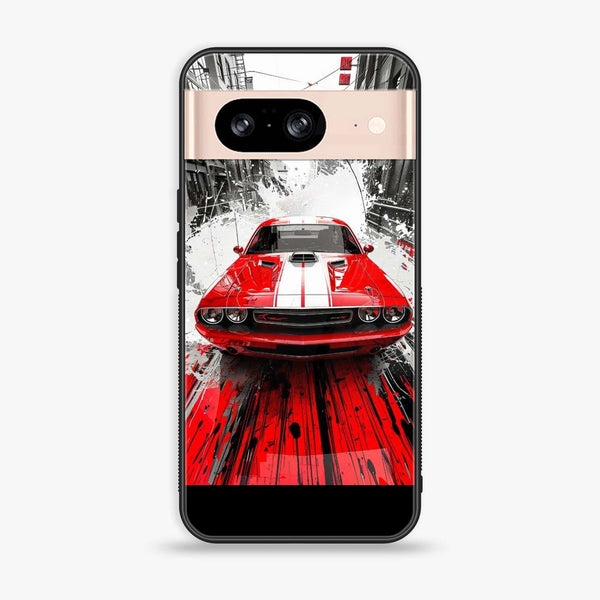 Google Pixel 8 - Red Muscle Car Thrill - Premium Printed Glass soft Bumper Shock Proof Case