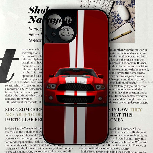 iPhone 15 - Red Mustang - Premium Printed Glass soft Bumper Shock Proof Case