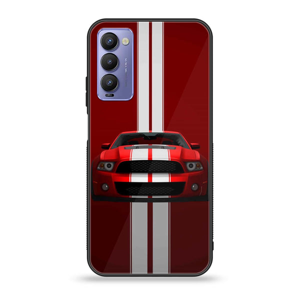 Tecno Camon 18P - Red Mustang - Premium Printed Glass soft Bumper shock Proof Case