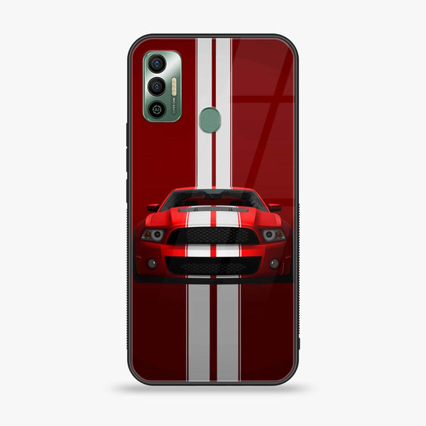Tecno Spark 7 - Red Mustang - Premium Printed Glass soft Bumper Shock Proof Case