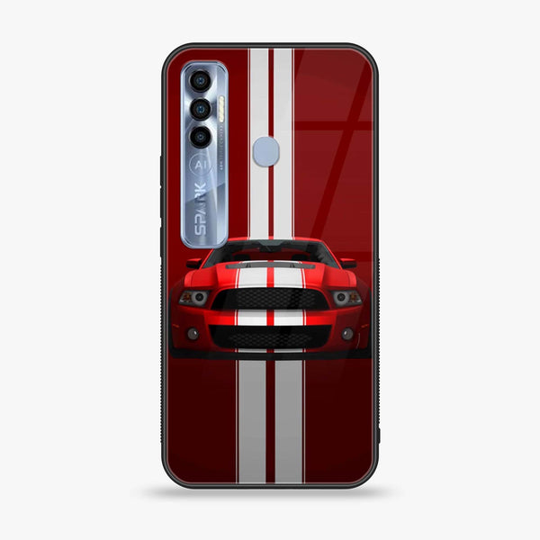 Tecno Spark 7 Pro - Red Mustang - Premium Printed Glass soft Bumper Shock Proof Case