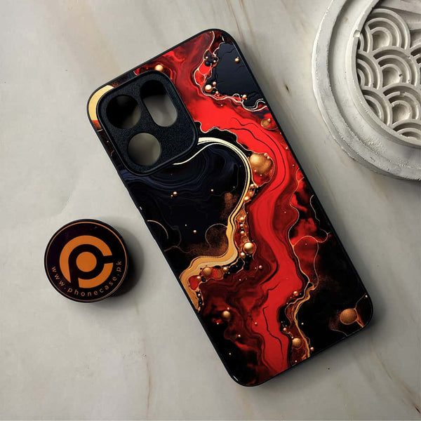 Oppo Reno 14F - Red Gold Marble - Premium Metal Printed Soft Bumper Shockproof Case