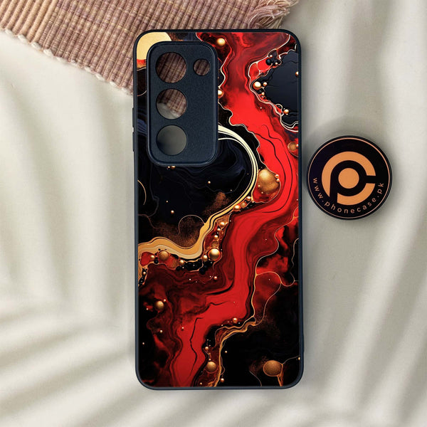 Oppo A5 2025 - Red Gold Marble - Premium Metal Printed soft Bumper shock Proof Case