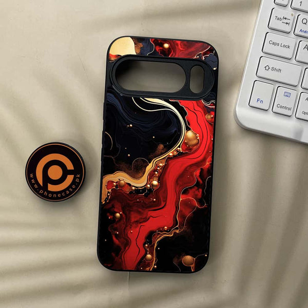 Google Pixel 10 Pro  - Red Gold Marble - Premium Metal Printed soft Bumper Shock Proof Case