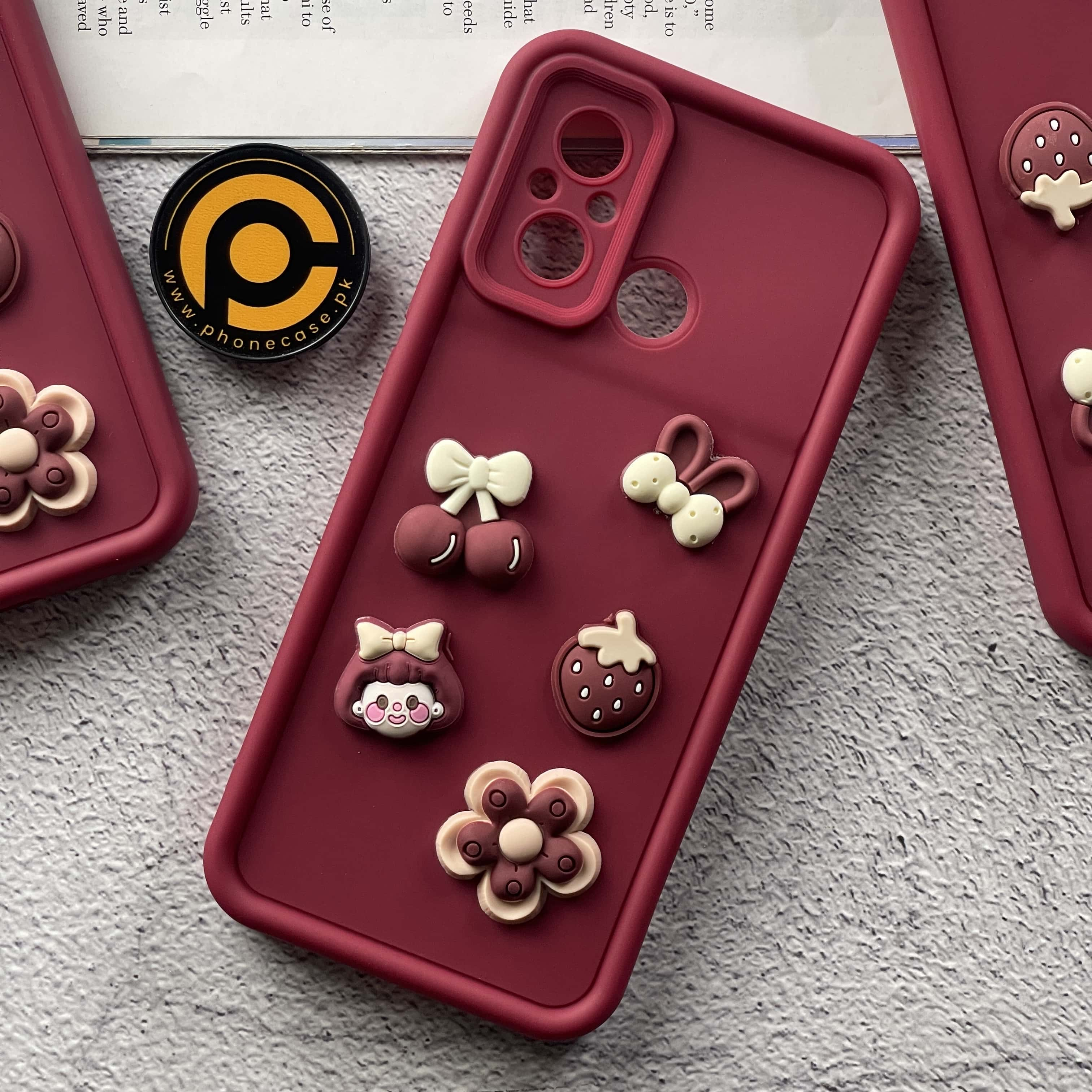 Redmi 12C Cute 3D Cherry Flower Icons Silicon Case