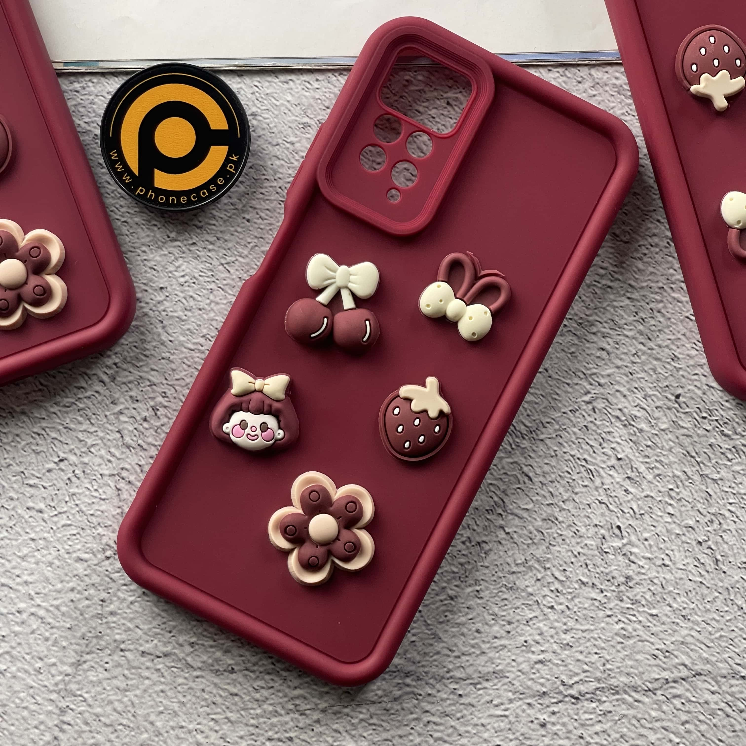 Redmi Note 11 Pro/ 12 Pro Cute 3D Cherry Flower Icons Silicon Case