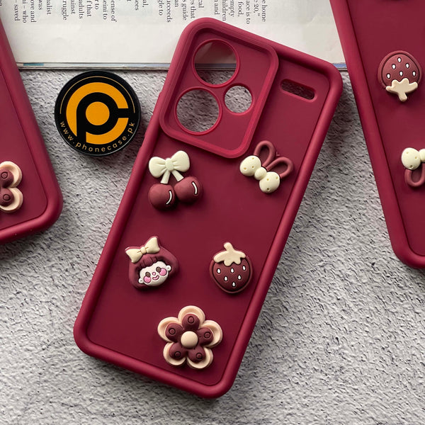 Redmi Note 13 Pro Plus Cute 3D Cherry Flower Icons Silicon Case