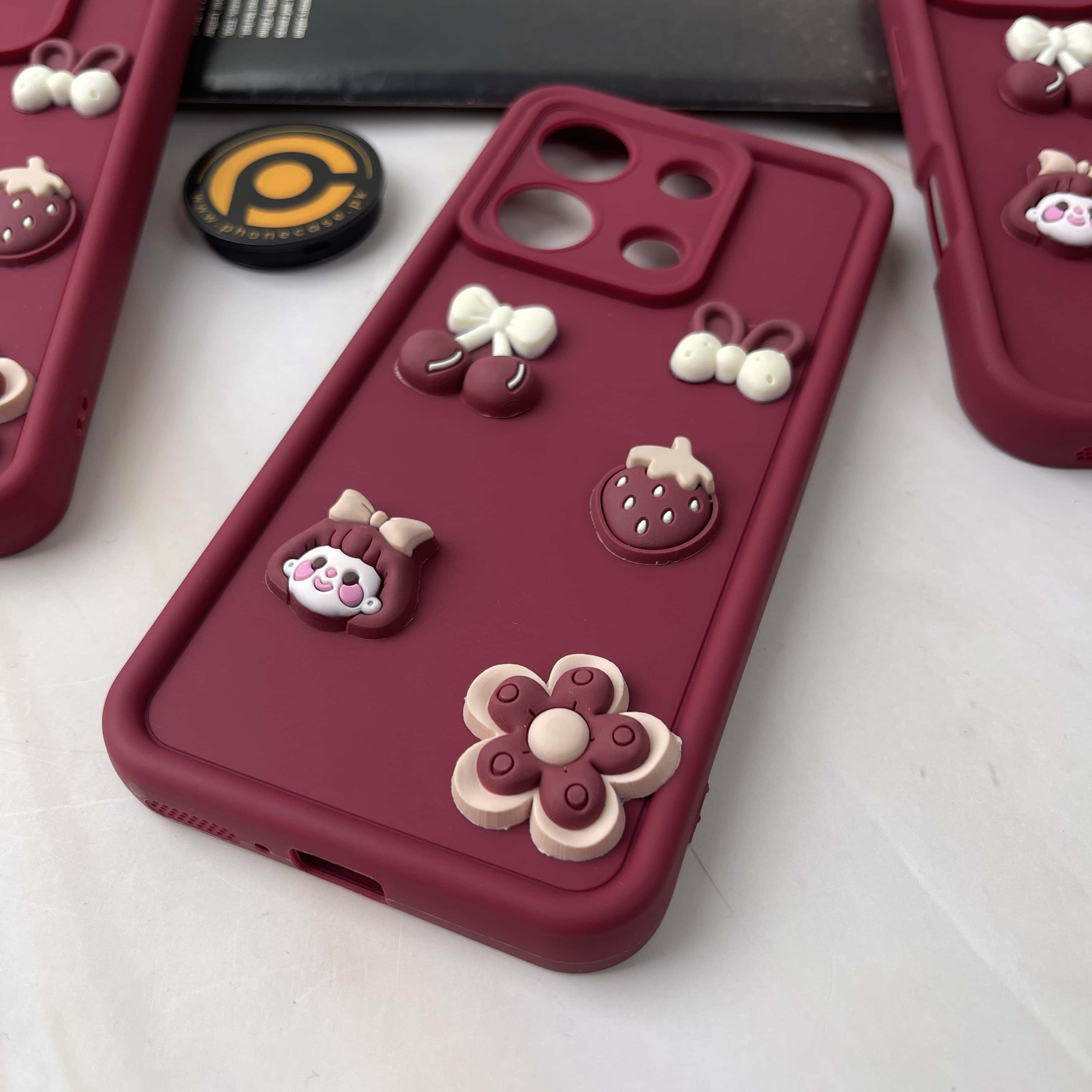 Redmi Note 13 Pro Cute 3D Cherry Flower Icons Silicon Case