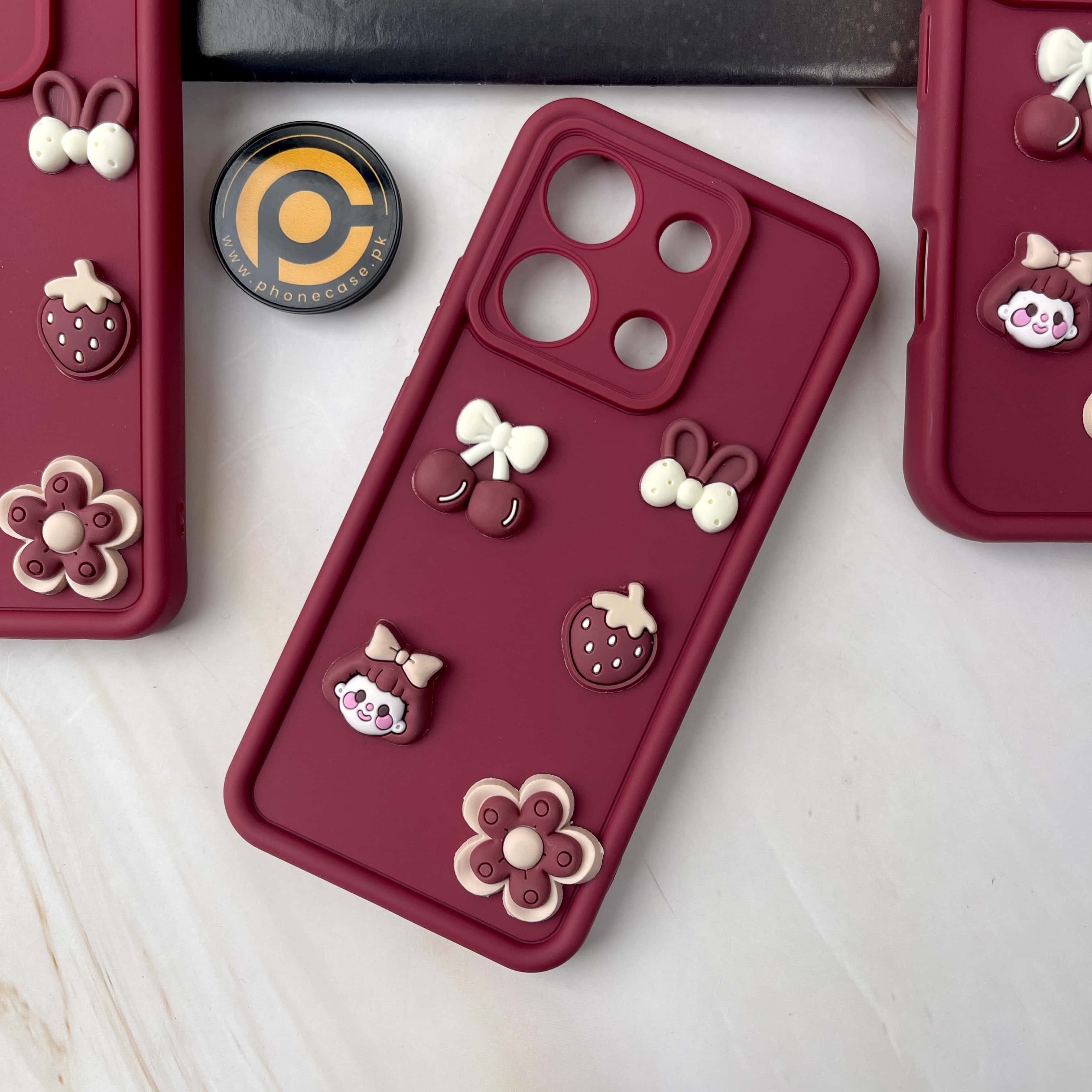 Redmi Note 13 Pro Cute 3D Cherry Flower Icons Silicon Case