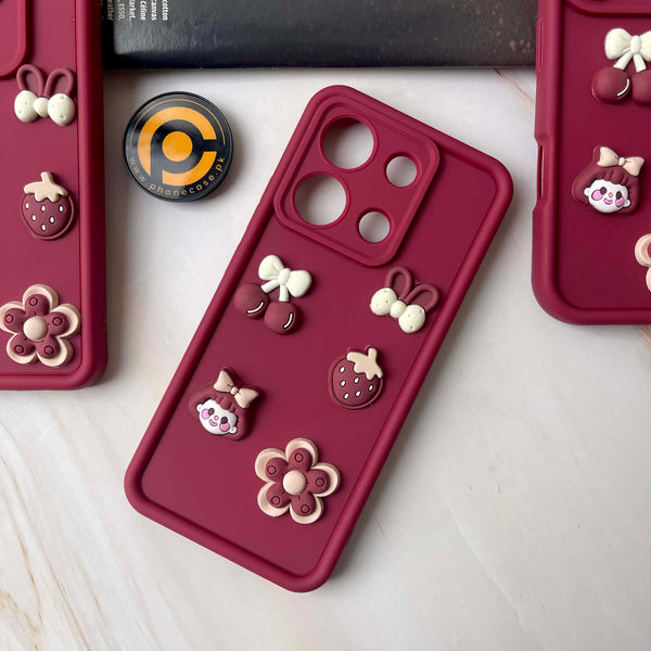 Redmi Note 13 Cute 3D Cherry Flower Icons Silicon Case