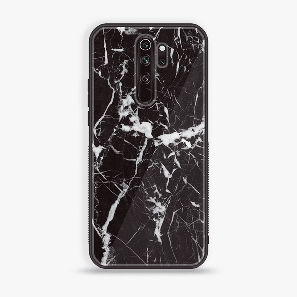 Redmi Note 8 Pro - Black Marble Design 6 Premium Printed Glass soft Bumper shock Proof Case CS-33738