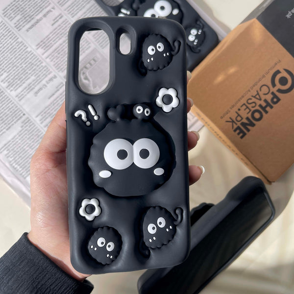 Redmi 13C Cute 3D Soot Sprites Case with Pop-Socket Kickstand