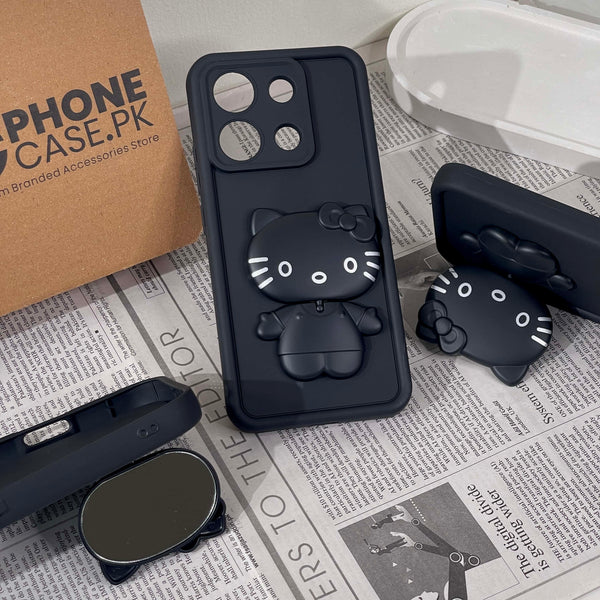 Redmi Note 13 - 3D Cute Kitty Case with Built-In Mirror & Stand