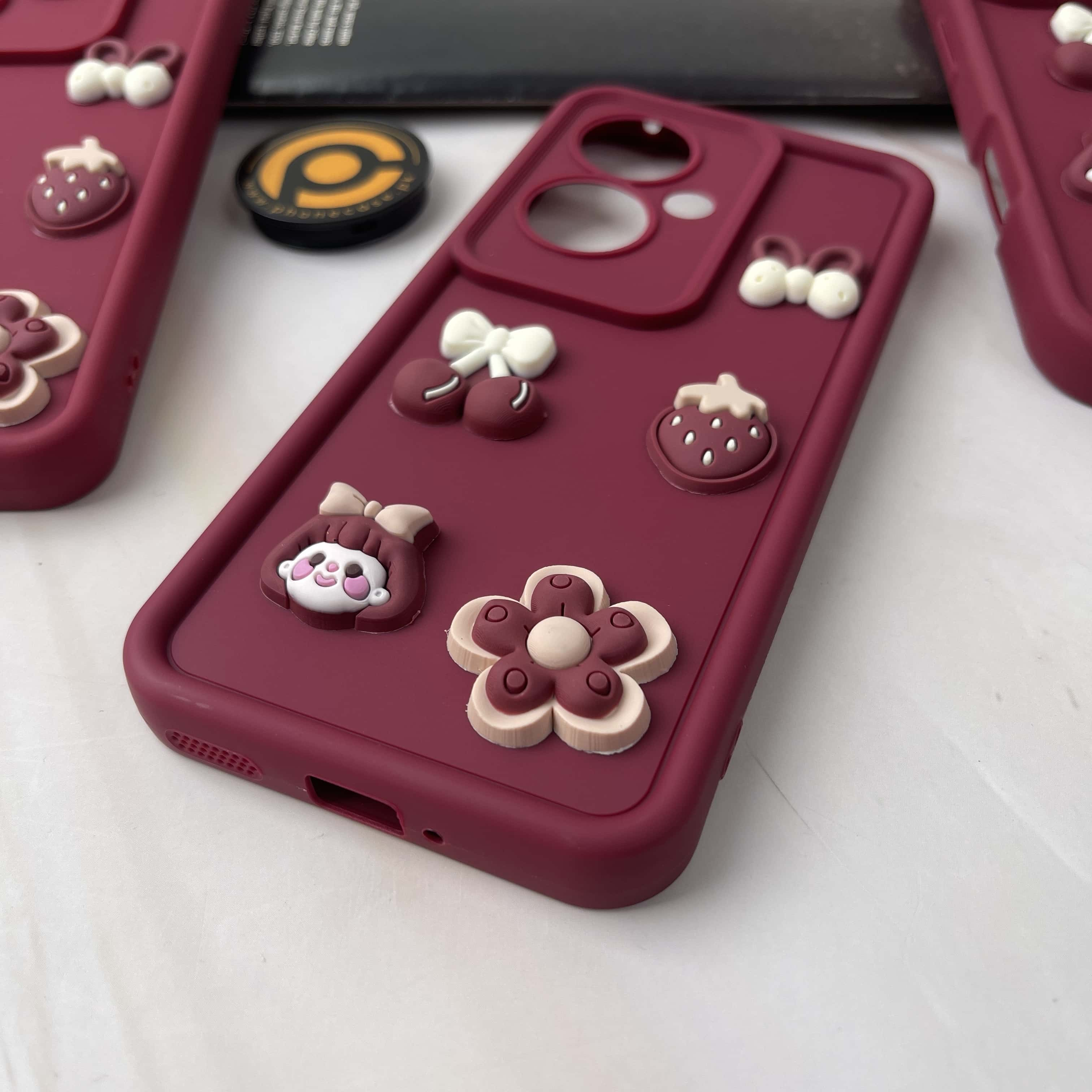 Oppo Reno 11F Cute 3D Cherry Flower Icons Silicon Case