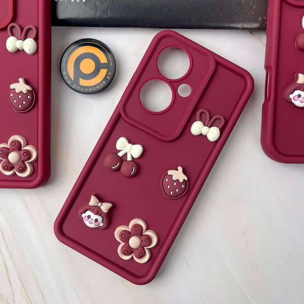 Oppo Reno 11F Cute 3D Cherry Flower Icons Silicon Case