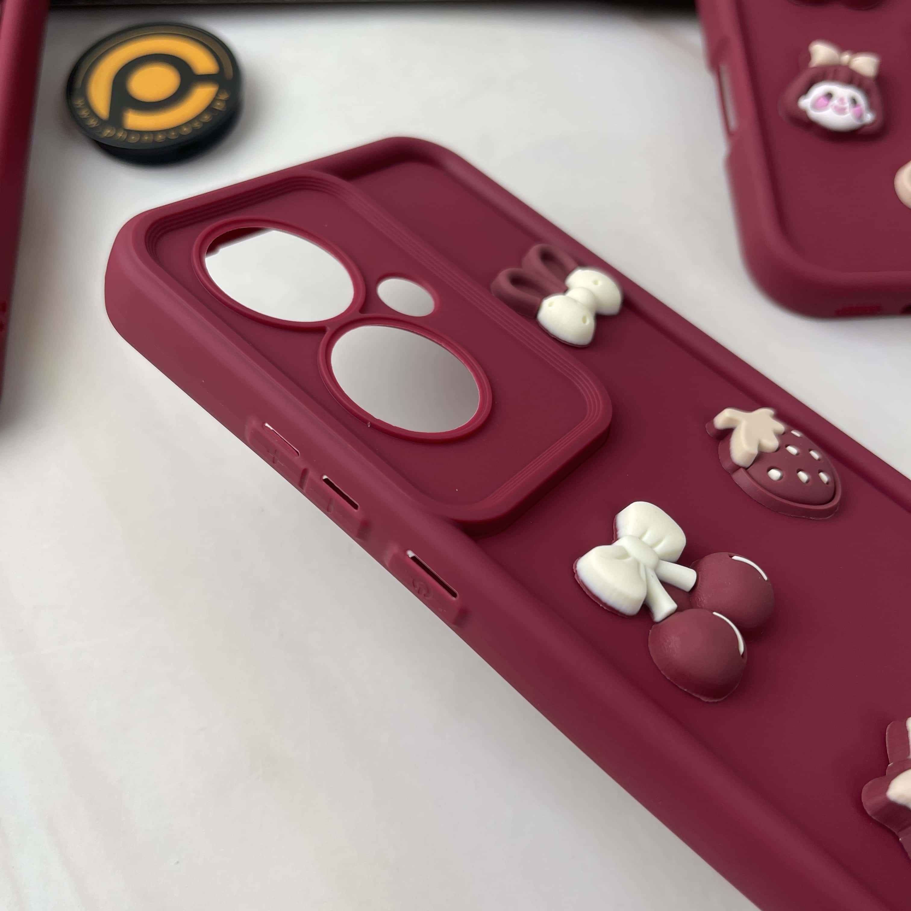 Oppo Reno 11F Cute 3D Cherry Flower Icons Silicon Case