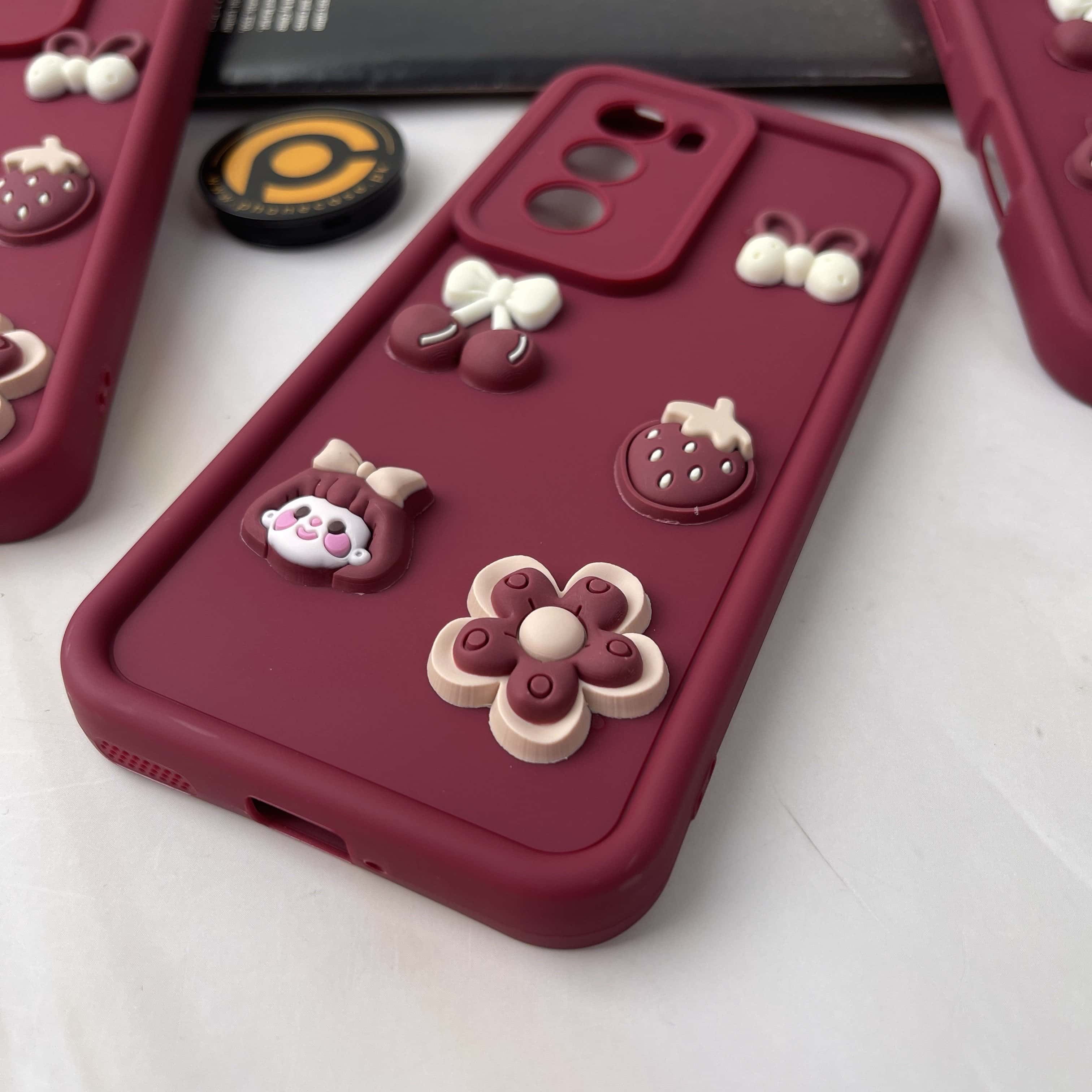 Oppo Reno 12 Cute 3D Cherry Flower Icons Silicon Case