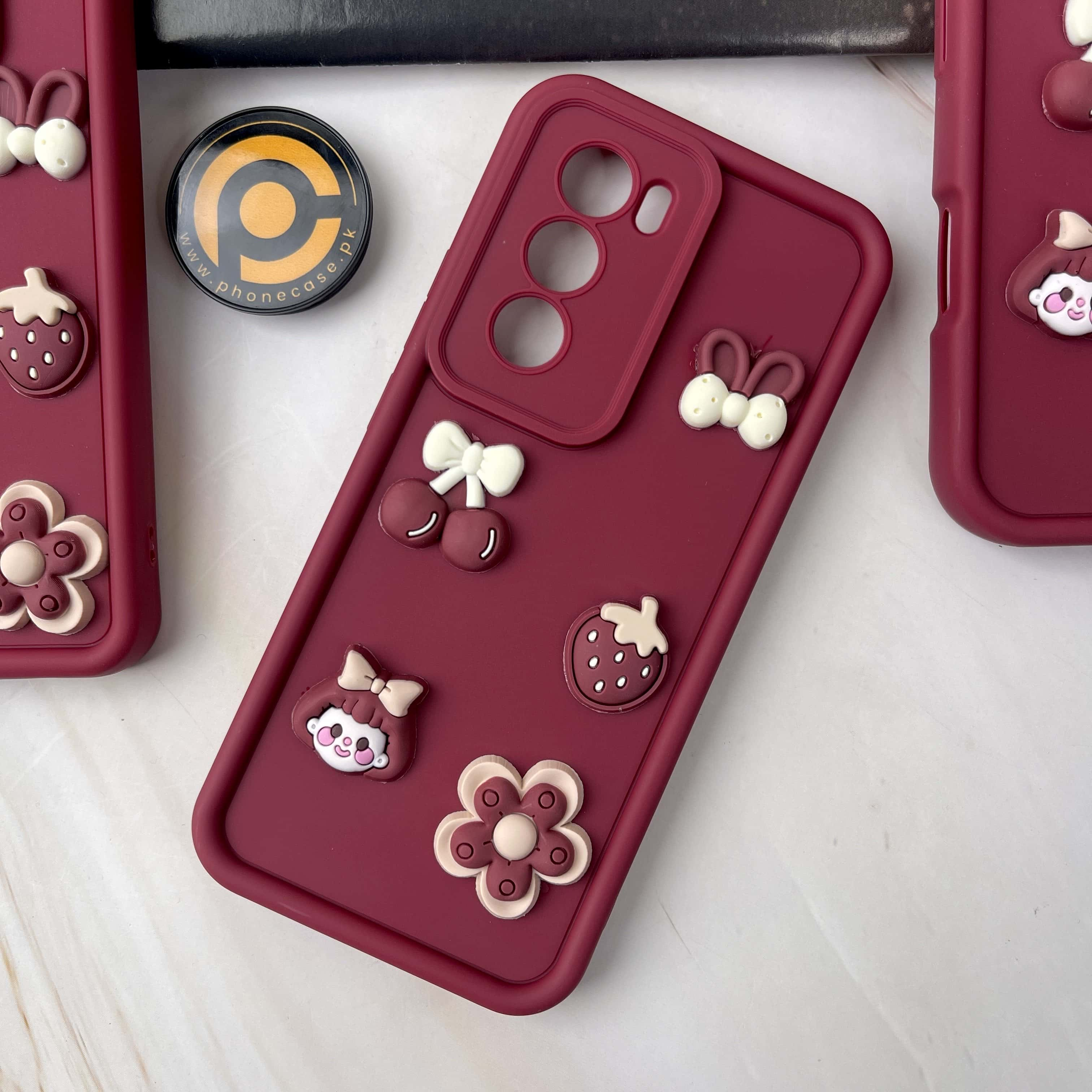 Oppo Reno 12 Cute 3D Cherry Flower Icons Silicon Case