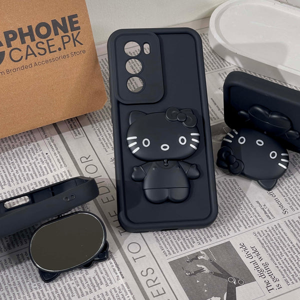 Oppo Reno 12 - 3D Cute Kitty Case with Built-In Mirror & Stand