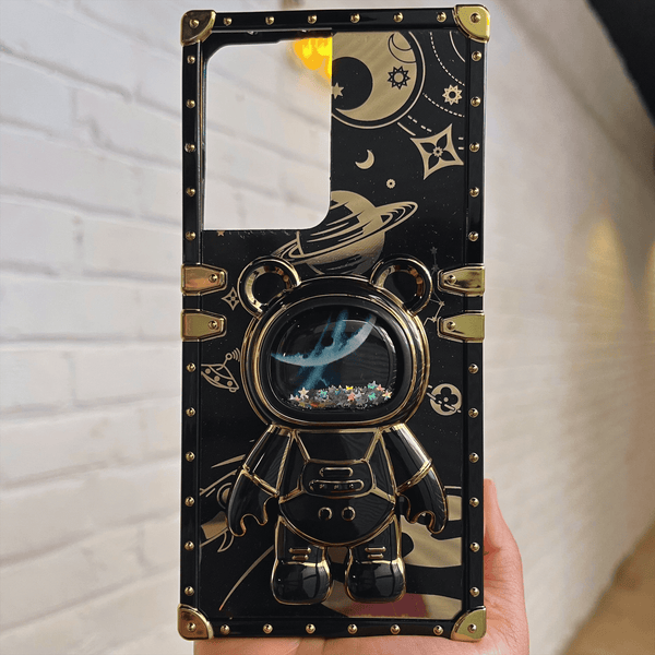 Galaxy S21 Ultra Luxury Space Bear Case With Hidden Folding Stand Case