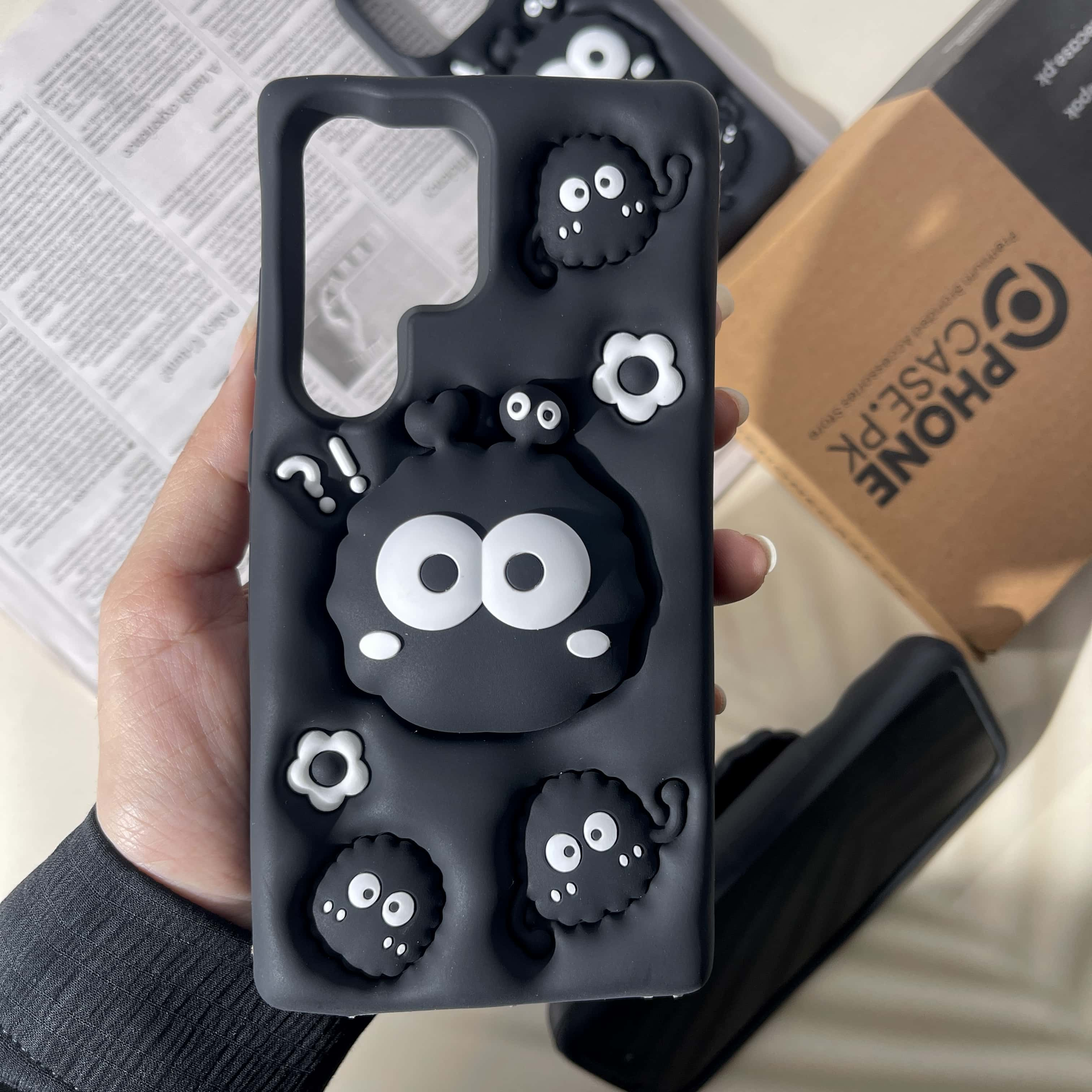 Galaxy S23 Ultra Cute 3D Soot Sprites Case with Pop-Socket Kickstand