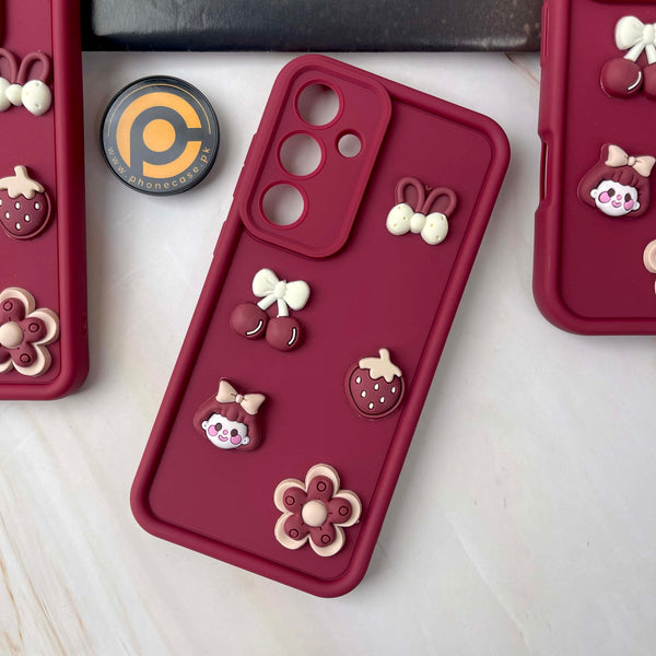 Galaxy S24 FE Cute 3D Cherry Flower Icons Silicon Case