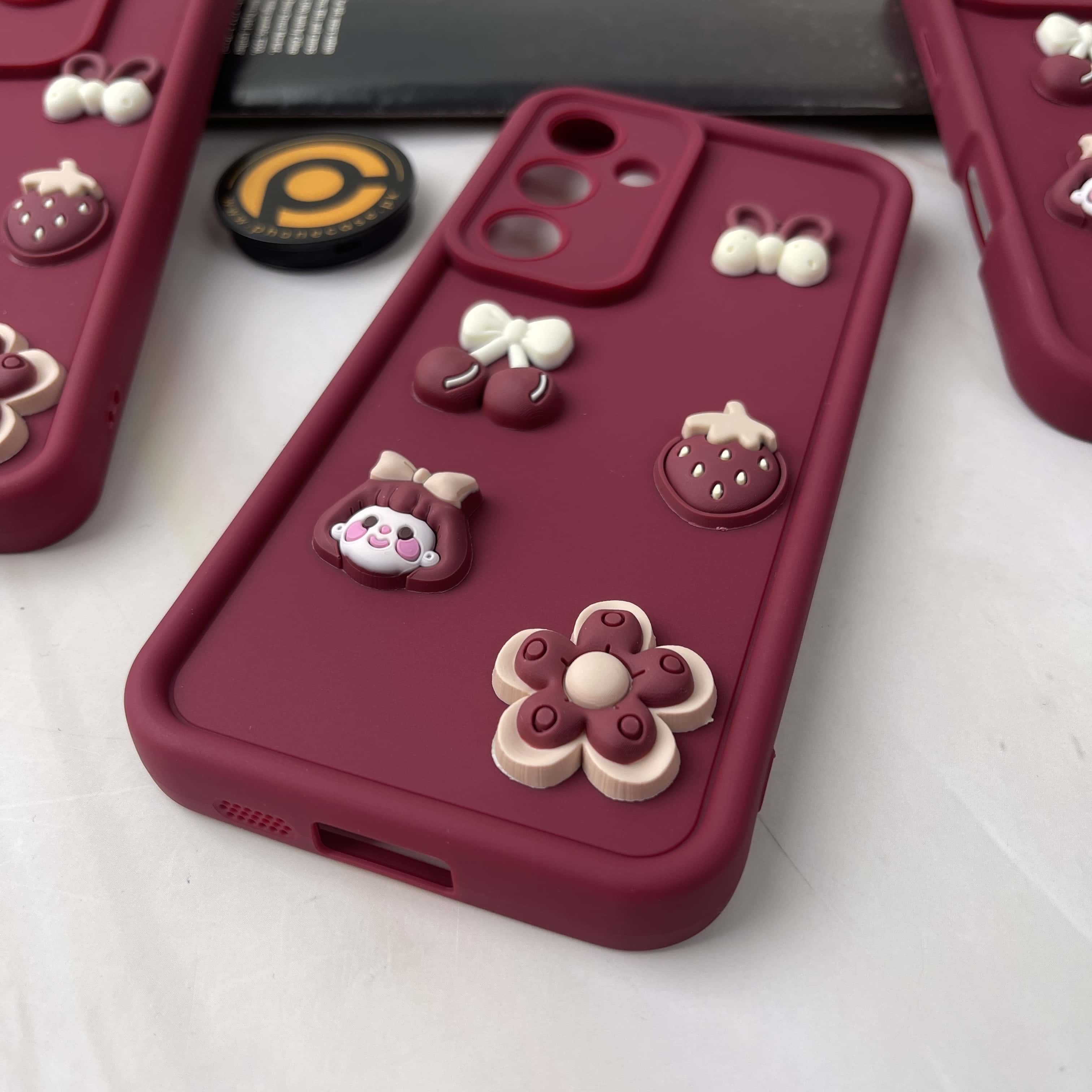 Galaxy S24 FE Cute 3D Cherry Flower Icons Silicon Case