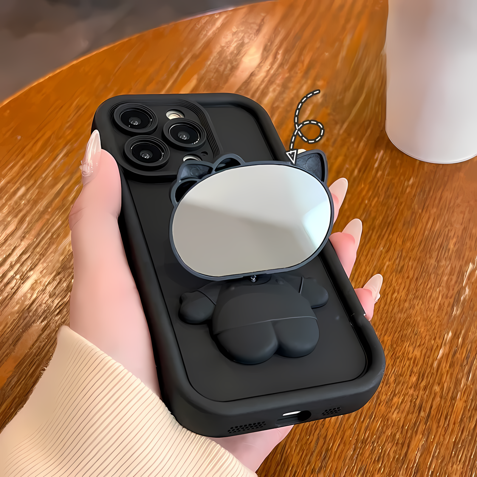 iPhone 15 - 3D Cute Kitty Case with Built-In Mirror & Stand