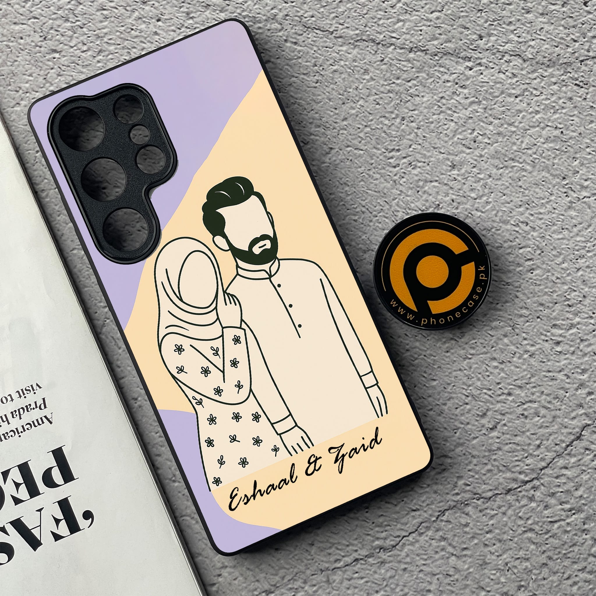 Couple Line Art Custom Name - Premium Metal Phone Case All Models