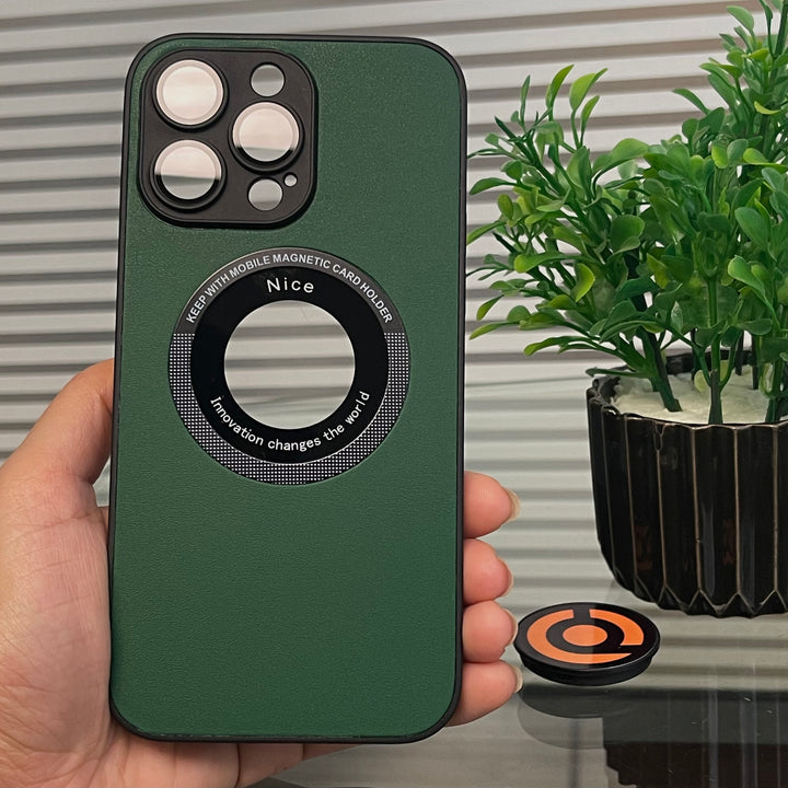 iPhone 12 Pro Max Built-in Camera Lens - MidNight Green - Leather Magnetic MagSafe Supported Case CS-44982