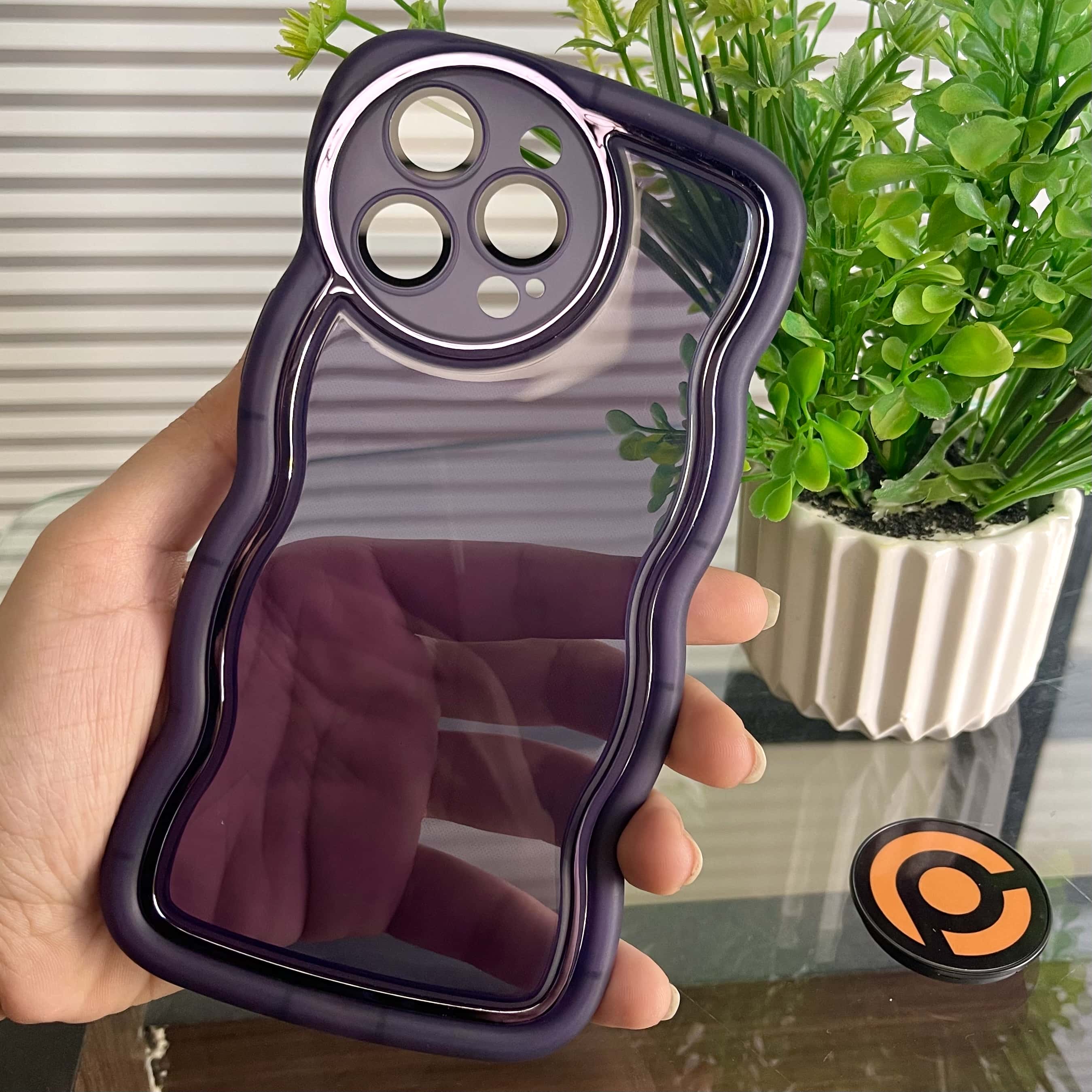 iPhone 15 Pro Wave Shape Round Camera ShockProof Case with Built-in Camera Lens Protection