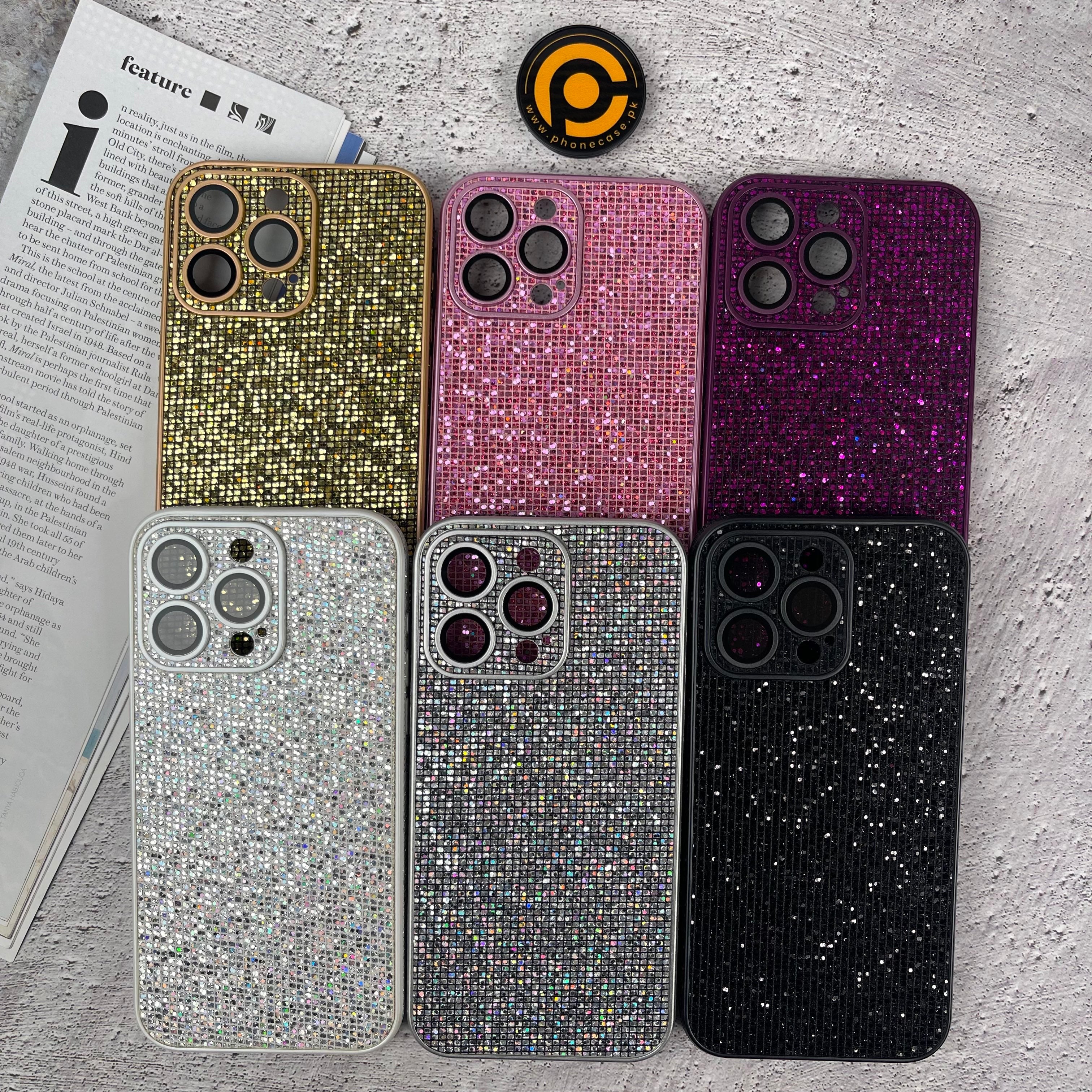 iPhone 14 Pro Max Diamond Glitter Case with Built-in Camera Glass