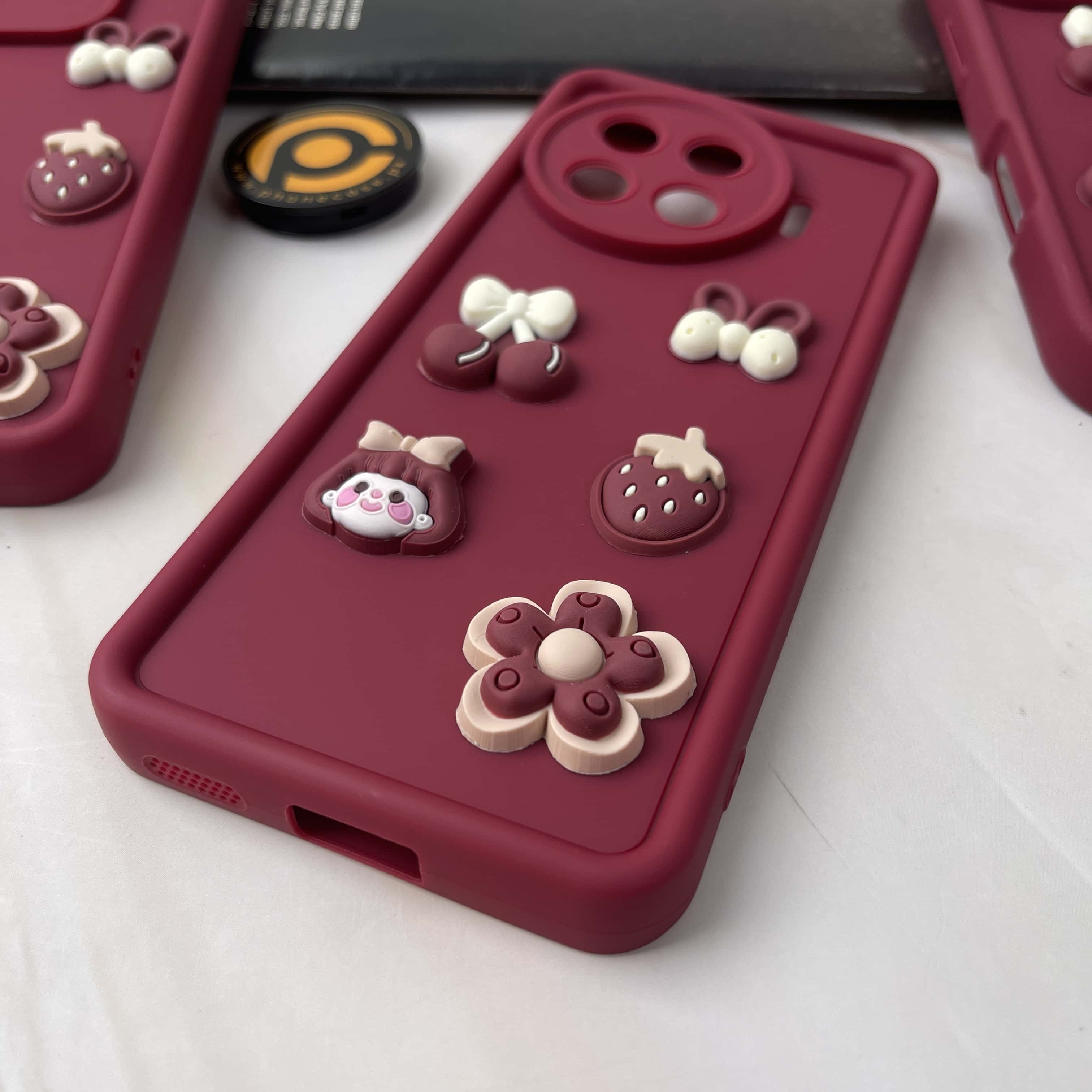 Tecno Spark 20 Pro Plus Cute 3D Cherry Flower Icons Silicon Case