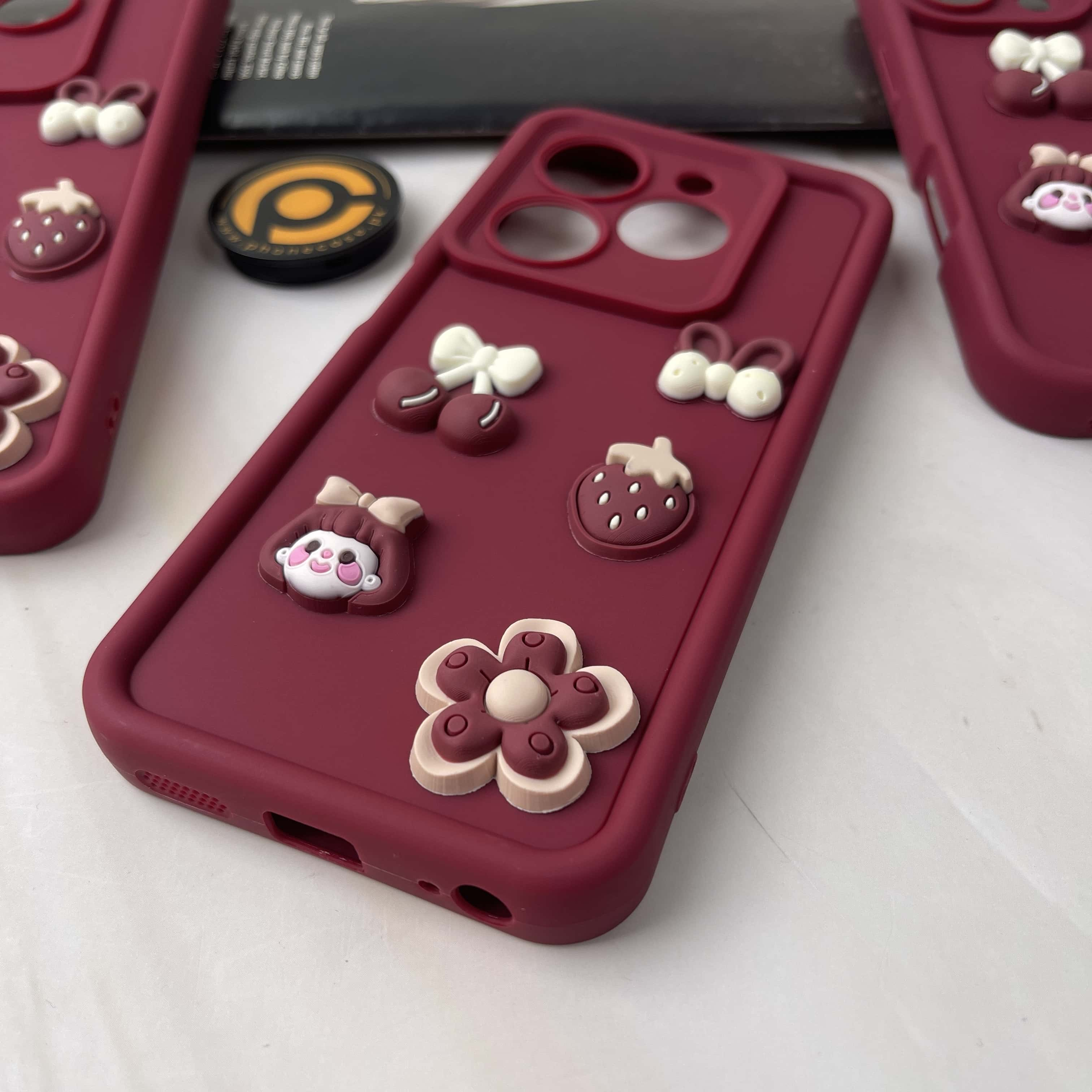 Tecno Spark GO 2024/ Smart 8/ Spark 20/ 20c/ Pop 8/ Hot 40i Cute 3D Cherry Flower Icons Silicon Case