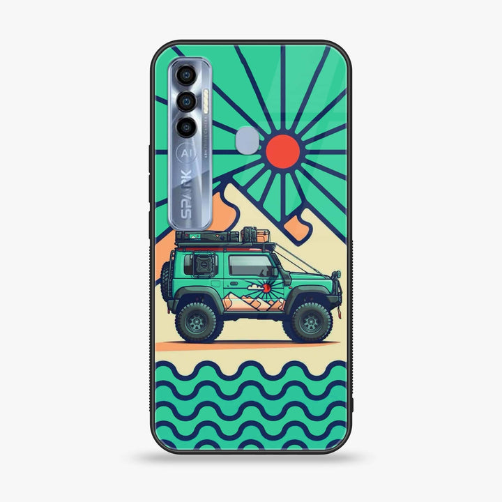 Tecno Spark 7 Pro - Suzuki Jimny Design - Premium Printed Glass soft Bumper Shock Proof Case