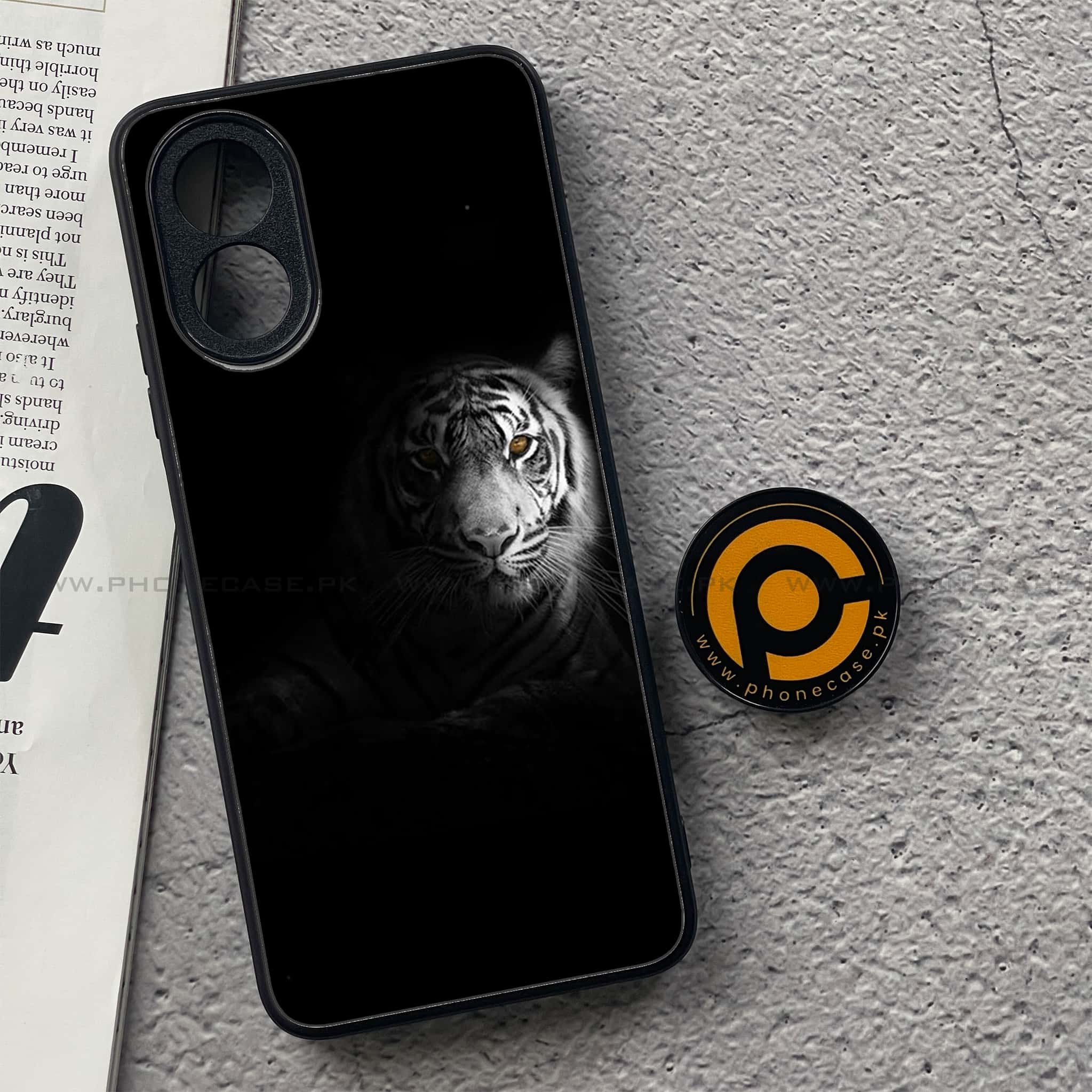 Oppo A18 4G - Tiger Series - Premium Printed Glass soft Bumper shock Proof Case