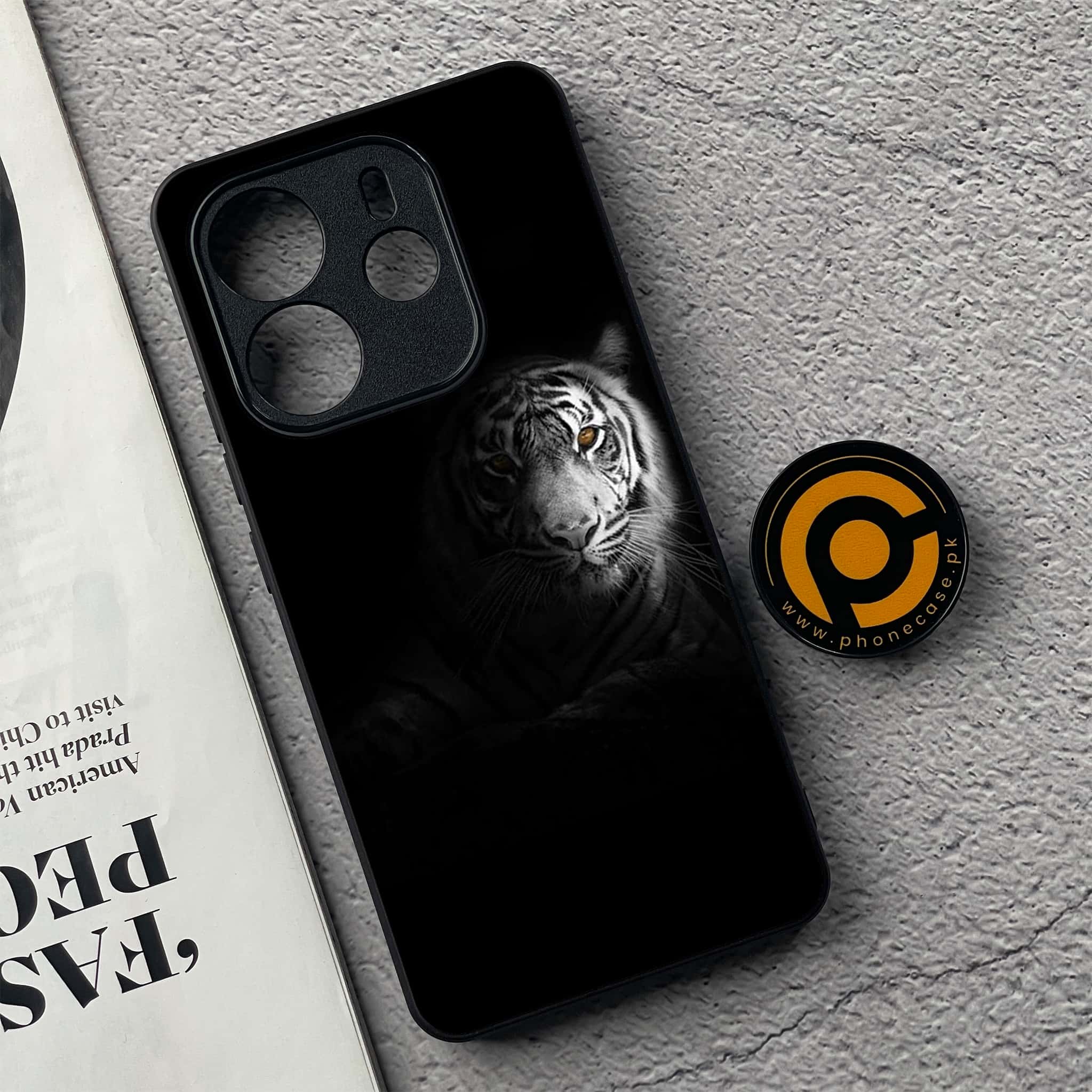 Xiaomi Redmi Note 14 - Tiger Series - Premium Printed Glass soft Bumper shock Proof Case