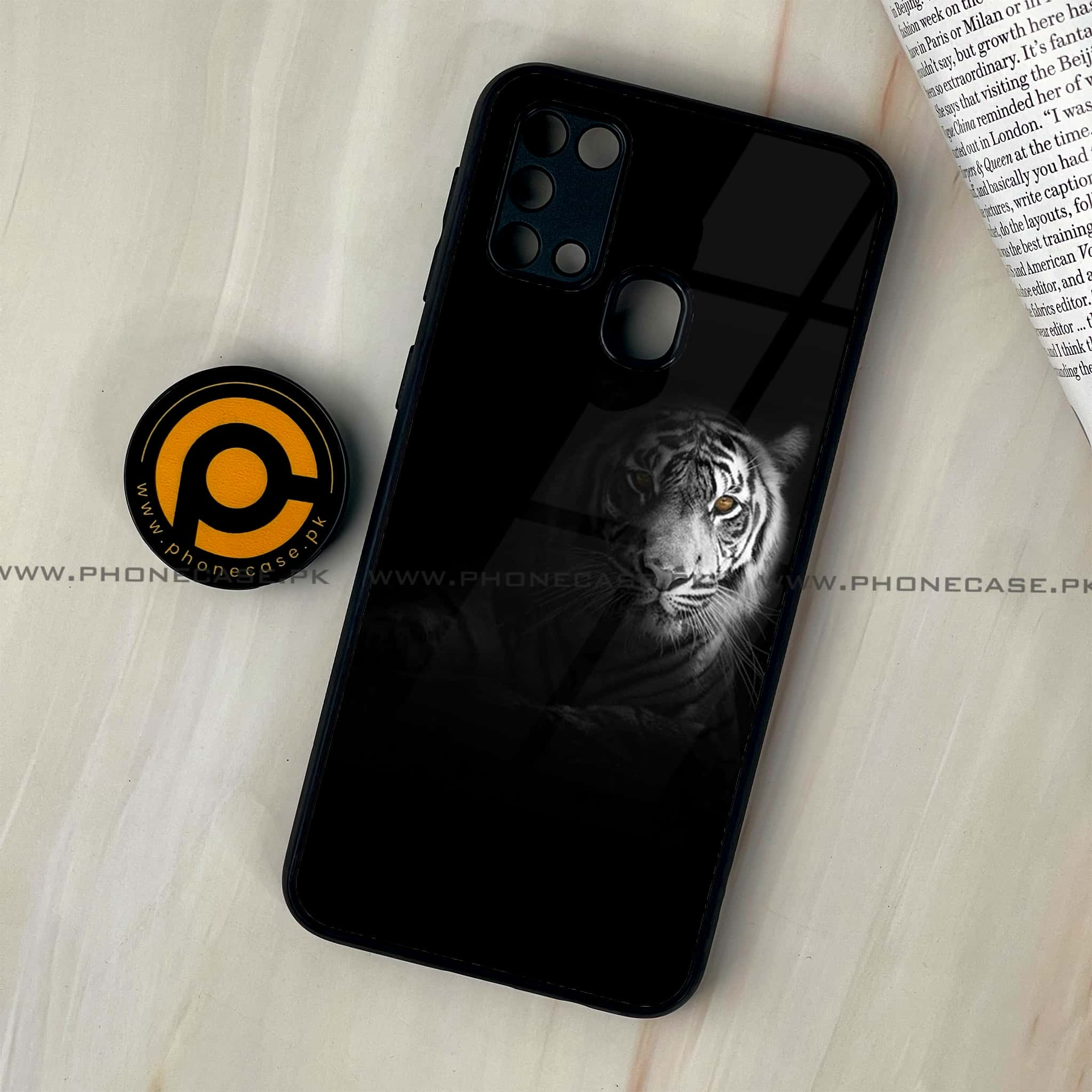 Galaxy M31 - Tiger Series - Premium Printed Glass soft Bumper shock Proof Case