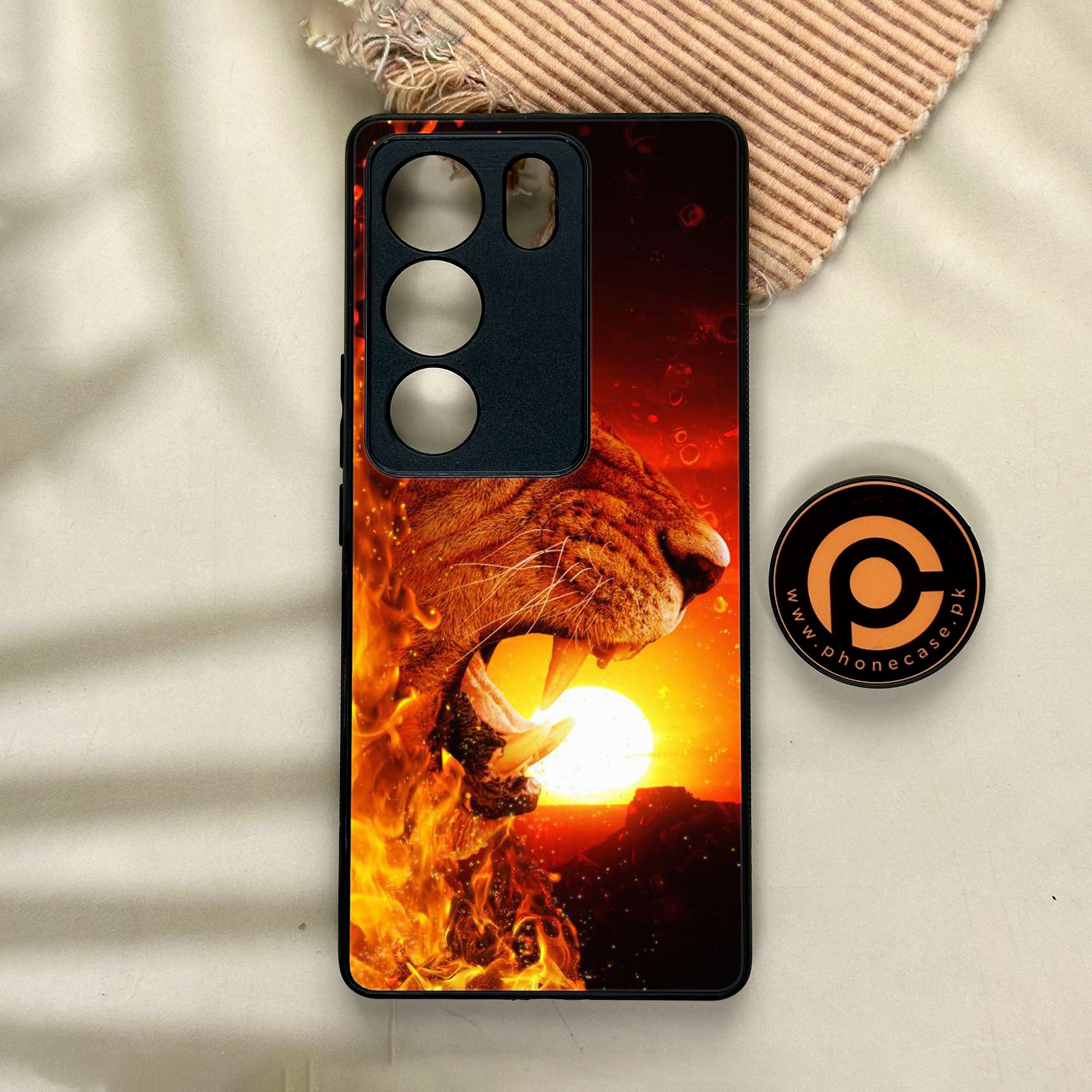 Vivo V29 - Tiger Series - Premium Printed Glass soft Bumper shock Proof Case