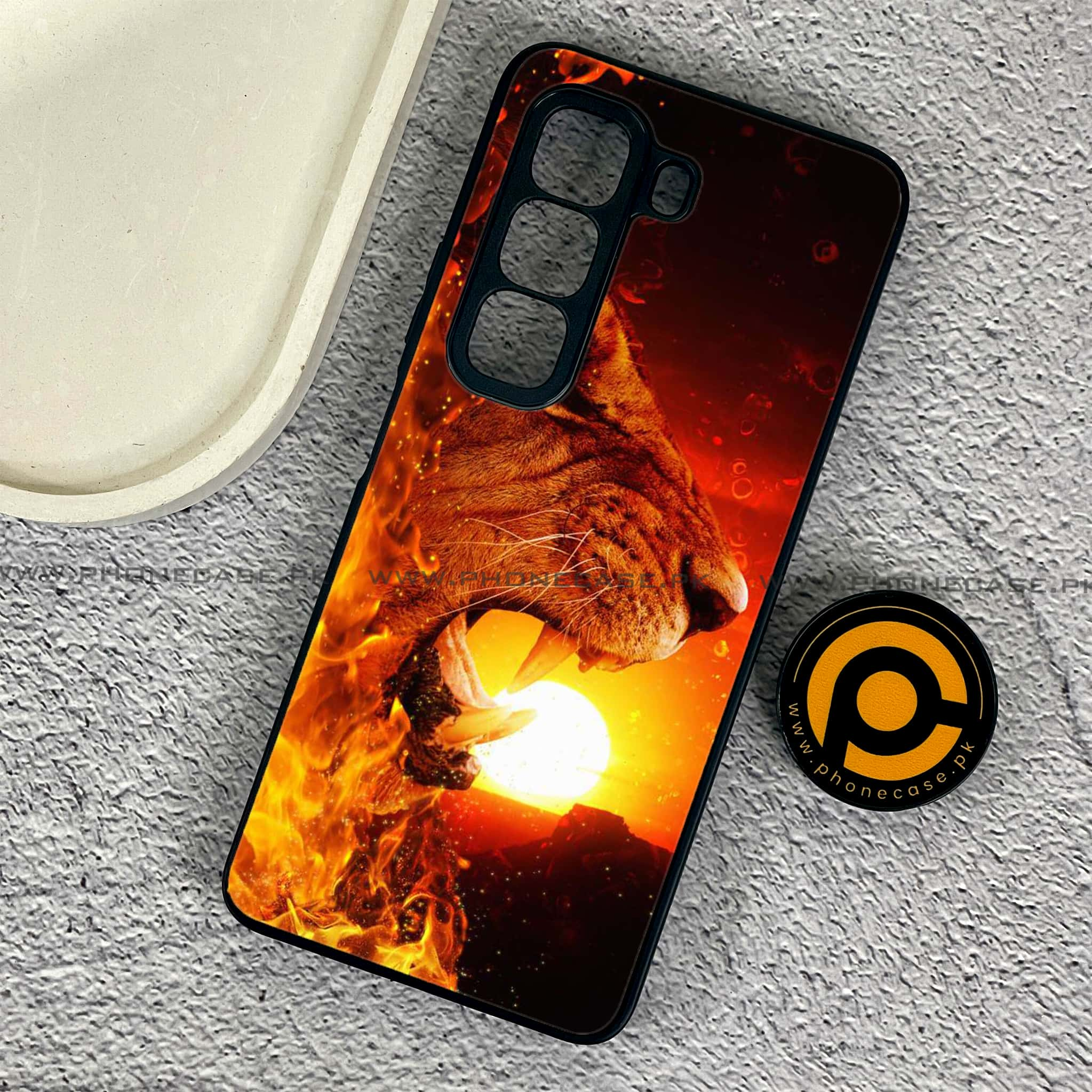 Infinix Hot 50 Pro - Tiger Series - Premium Printed Glass soft Bumper shock Proof Case